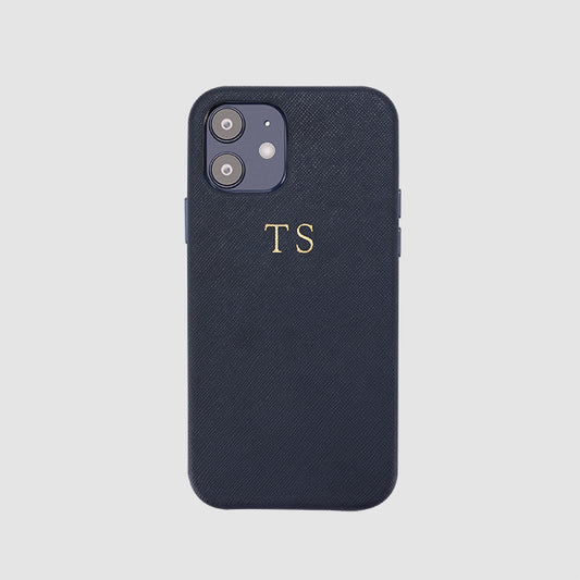 iPhone 12 / iPhone 12 Pro Ink Navy Saffiano Leather Wrap Case_3