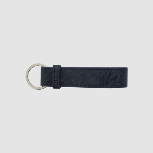Ink Navy Saffiano Leather Key Chain with Silver Hardware_1