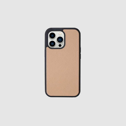iPhone 13 Pro Taupe Saffiano Leather Case_1