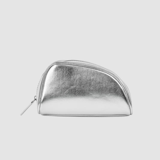 Small Shell Cosmetic Case Nappa Leather Silver