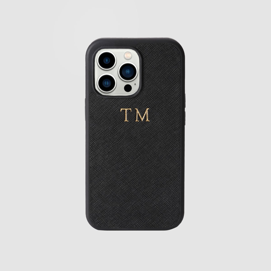 iPhone 13 Phone Case Personalised Leather Black & White
